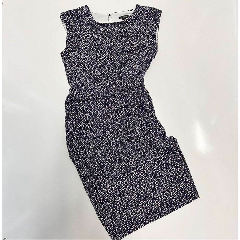 Ann Taylor - Sleeveless Ruched Side Slip Dress in Navy Purple & White Print